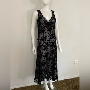 Vintage 1990’s does 1930’s black velvet sheer bias cut dress